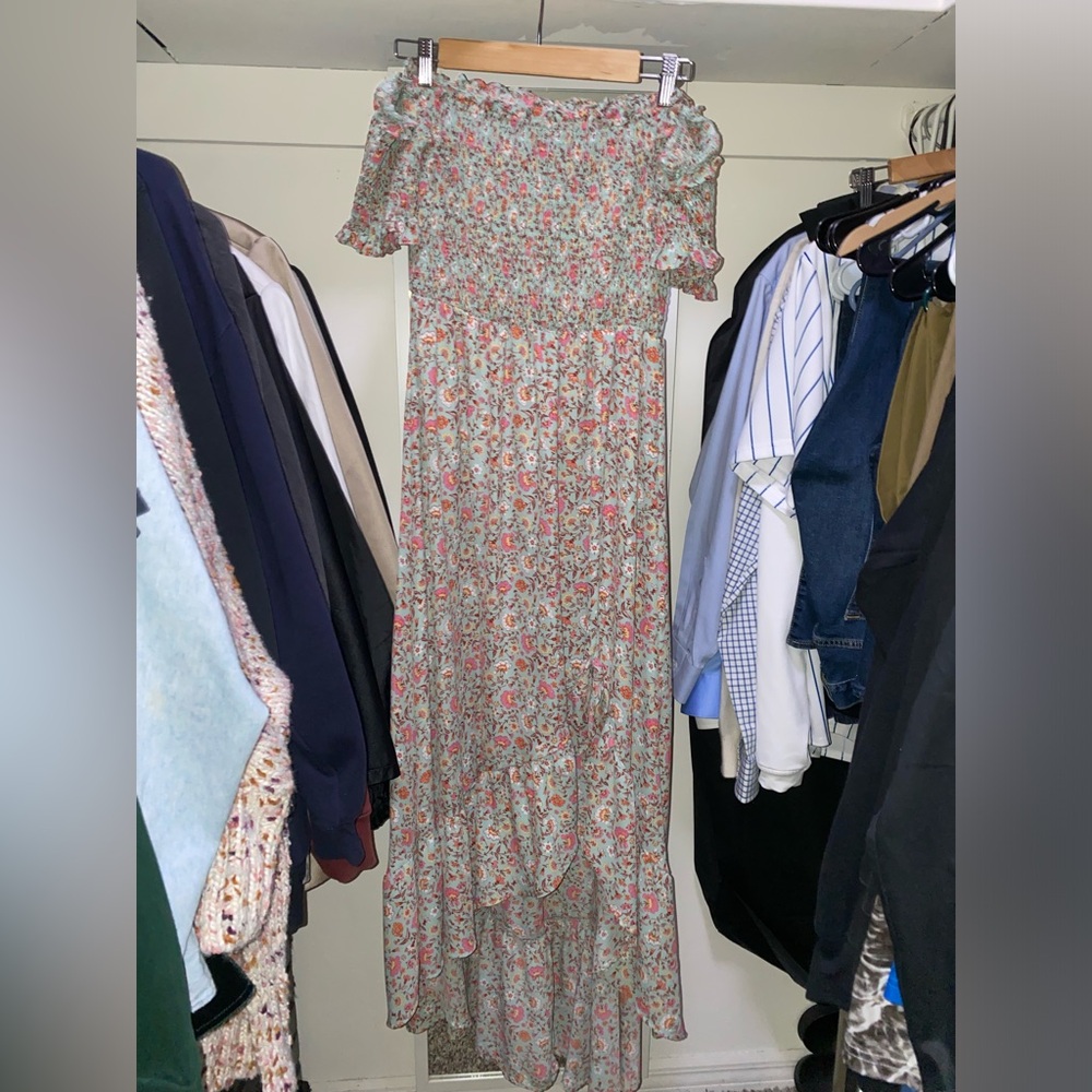 Blue Rain Floral Highlow Dress